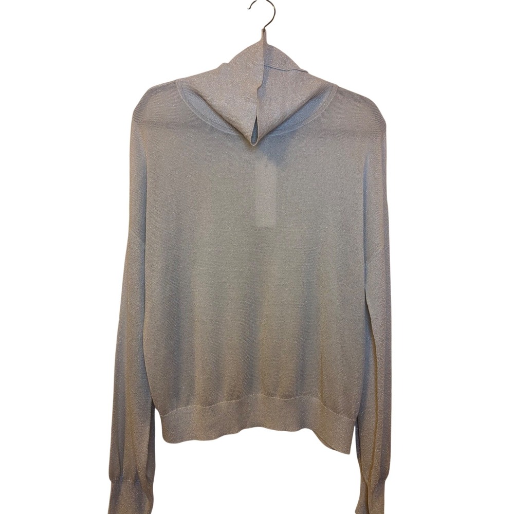 Adyson Parker Womens Silver Metallic Shimmer Cowl Neck Knit Sweater XL New